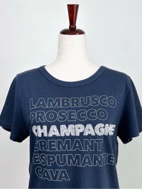J. Crew Sequin Embellished Champagne Wine Navy Blue Cotton T-Shirt